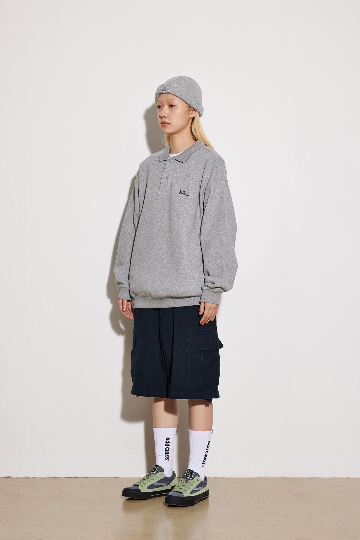 Collar Drop-shoulder T-shirt - GRAY