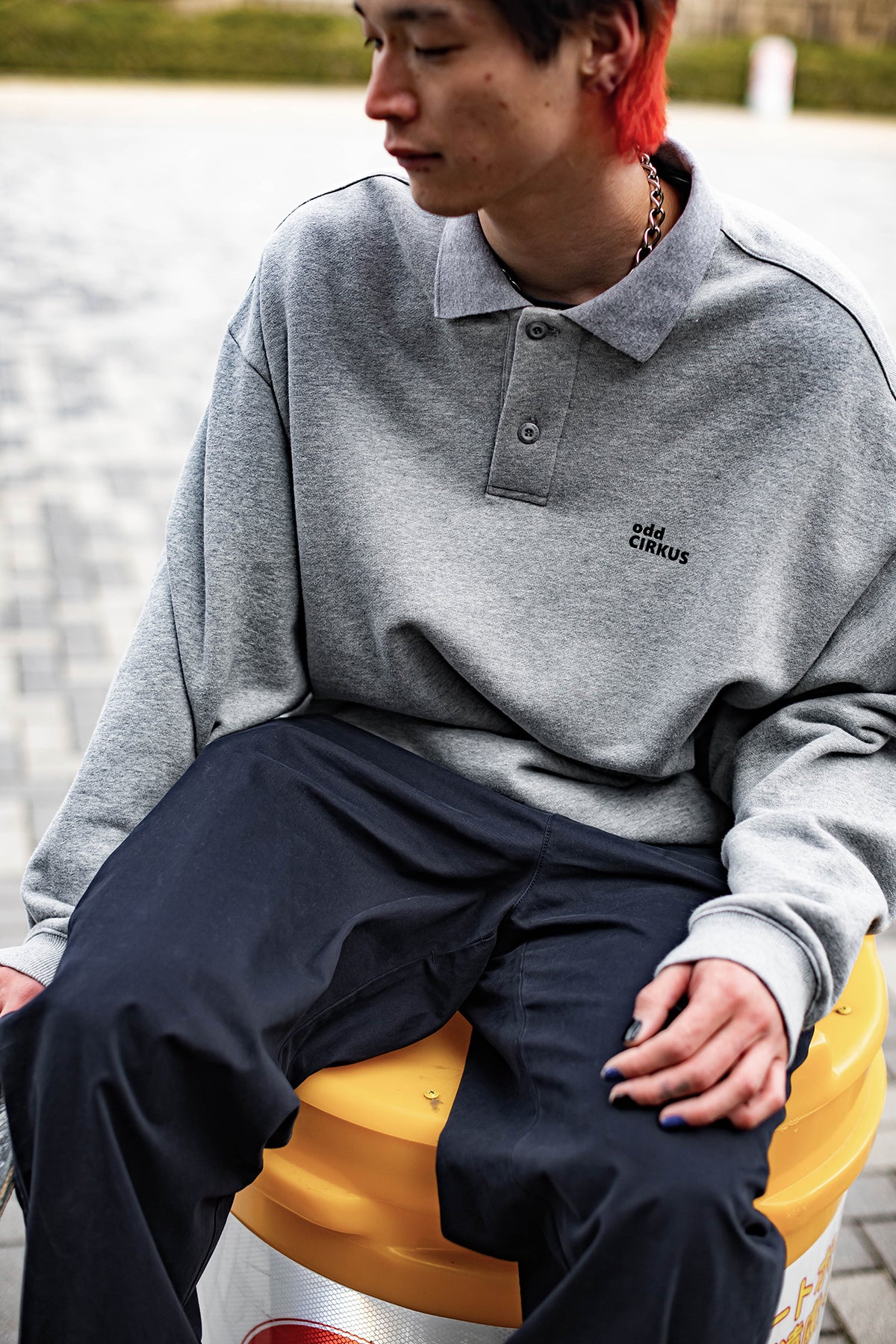 Collar Drop-shoulder T-shirt - GRAY