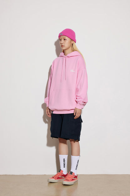 Loose-fitting Casual Hoodie with Large Logo, Heavyweight - Pink
