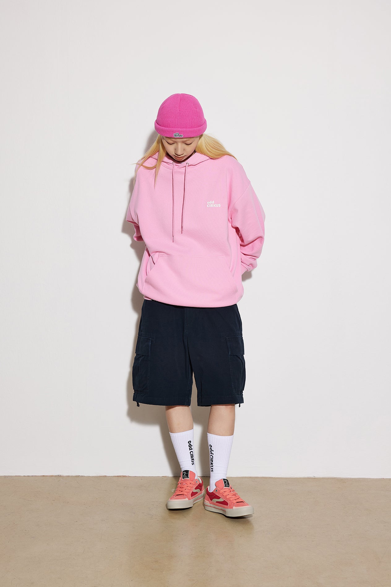 Loose-fitting Casual Hoodie with Large Logo, Heavyweight - Pink