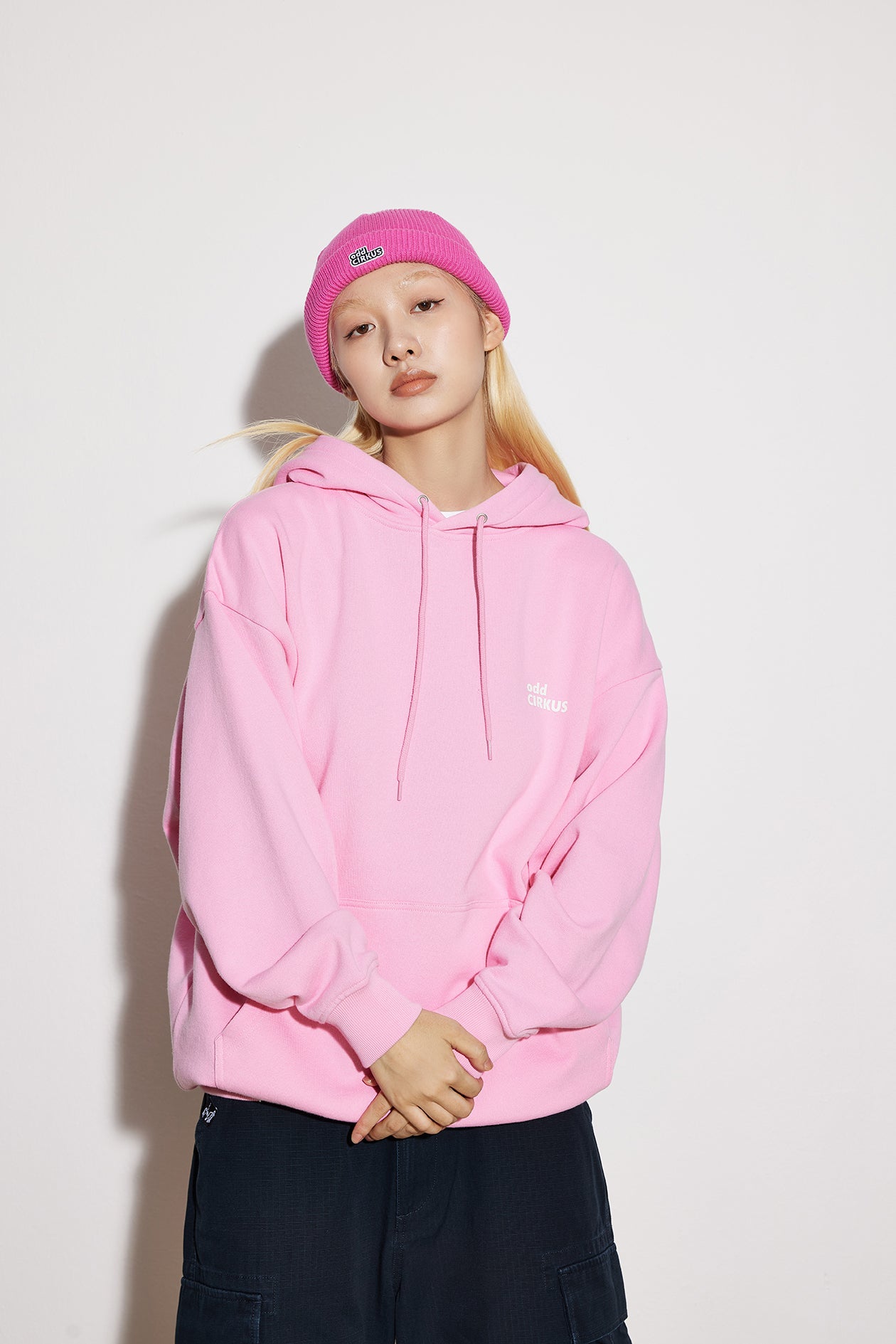 Loose-fitting Casual Hoodie with Large Logo, Heavyweight - Pink