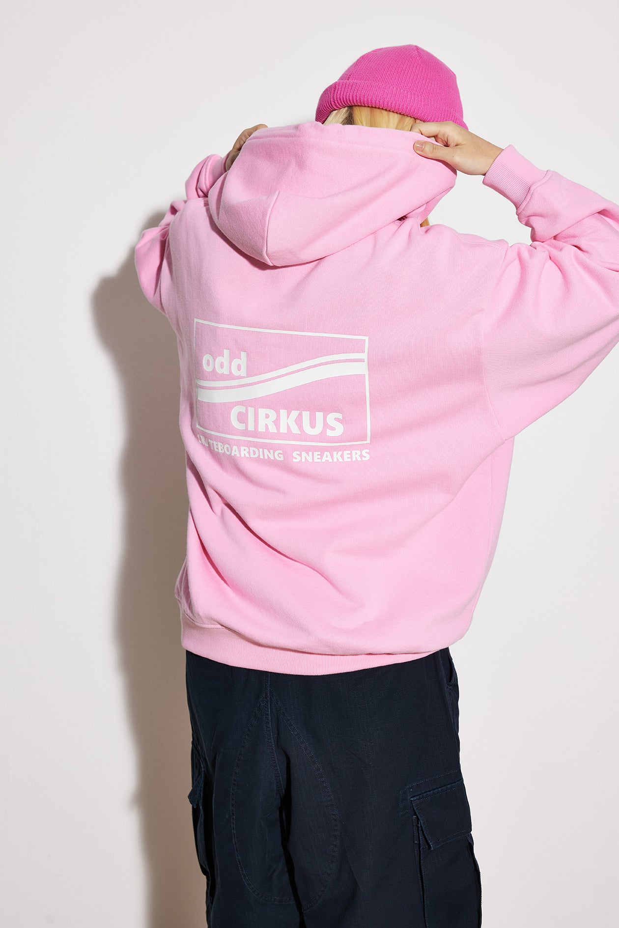 Loose-fitting Casual Hoodie with Large Logo, Heavyweight - Pink