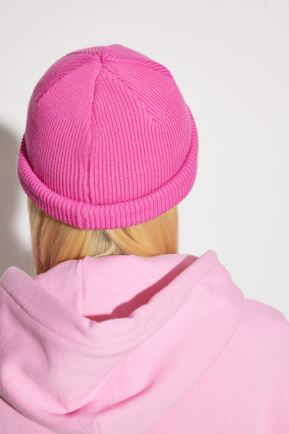 Knitted short fur hat - Pink