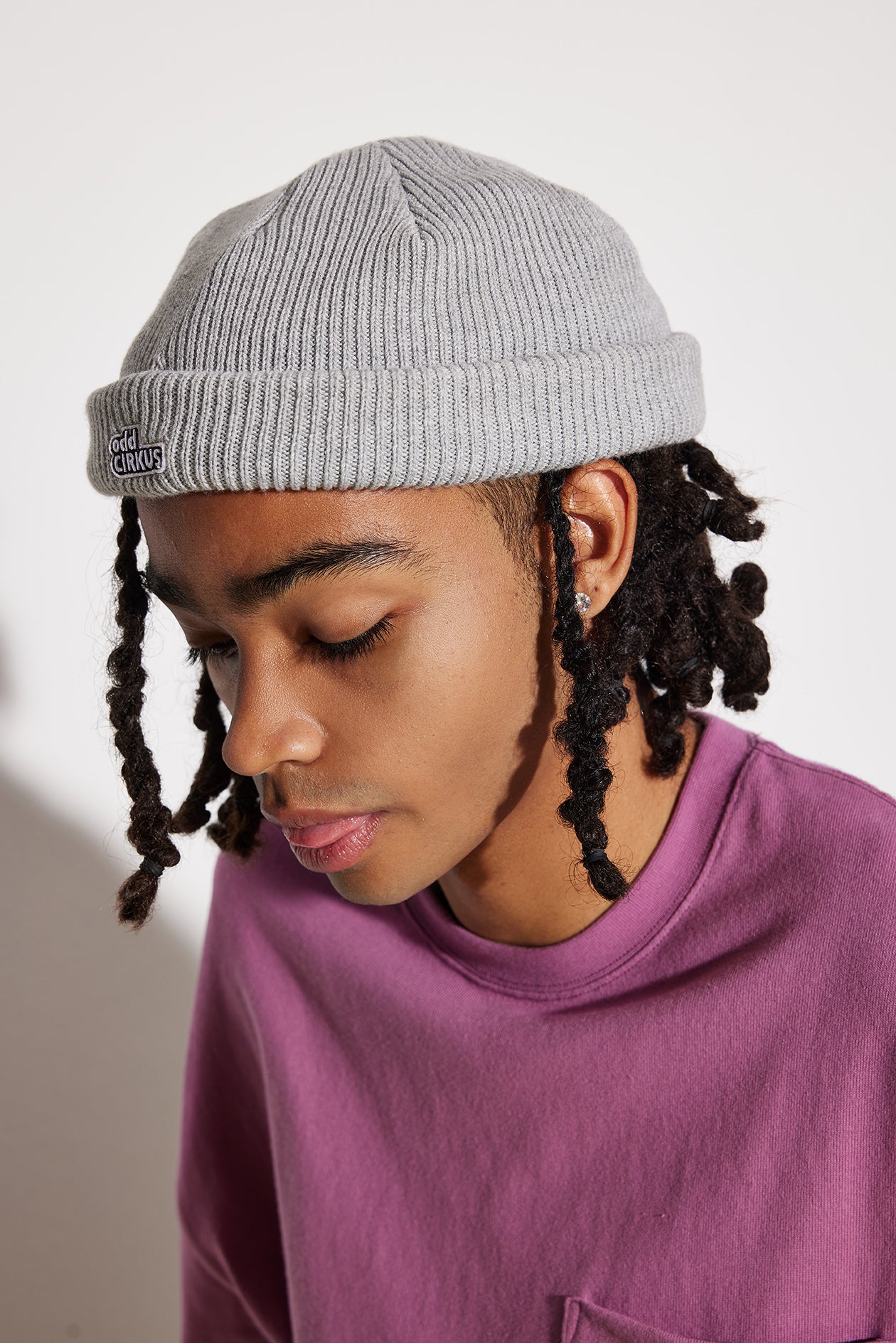 Knitted short fur hat - Gray