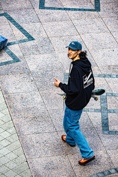 Loose-fitting Casual Hoodie with Large Logo, Heavyweight - Black