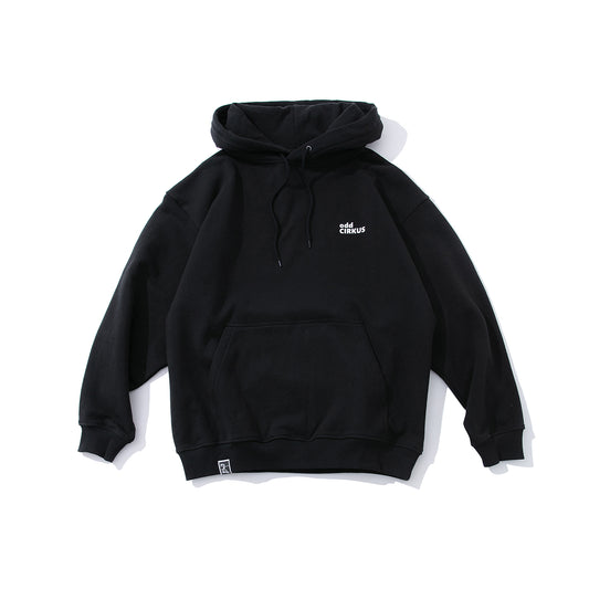Loose-fitting Casual Hoodie with Large Logo, Heavyweight - Black