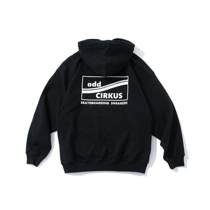 Loose-fitting Casual Hoodie with Large Logo, Heavyweight - Black