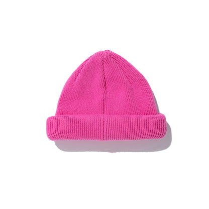 Knitted short fur hat - Pink